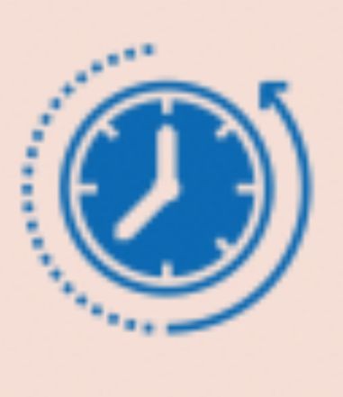 Blue clock icon with an arrow circling clockwise around it, representing time or duration.